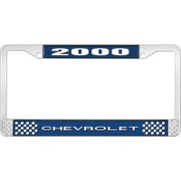 2000 CHEVROLET BLUE AND CHROME LICENSE PLATE FRAME WITH WHIT