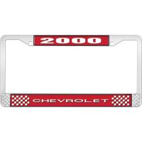 2000 CHEVROLET RED AND CHROME LICENSE PLATE FRAME WITH WHITE