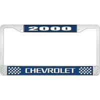 2000 CHEVROLET BLUE AND CHROME LICENSE PLATE FRAME WITH WHIT