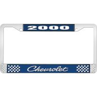 2000 CHEVROLET BLUE AND CHROME LICENSE PLATE FRAME WITH WHIT