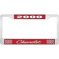 2000 CHEVROLET RED AND CHROME LICENSE PLATE FRAME WITH WHITE