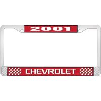 2001 CHEVROLET RED AND CHROME LICENSE PLATE FRAME WITH WHITE