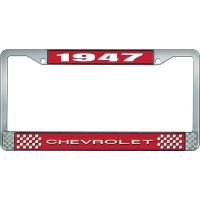 1947 CHEVROLET RED AND CHROME LICENSE PLATE FRAME WITH WHITE