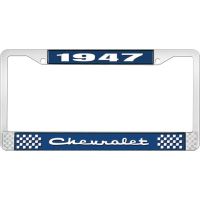 1947 CHEVROLET BLUE AND CHROME LICENSE PLATE FRAME WITH WHIT