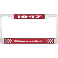 1947 CHEVROLET RED AND CHROME LICENSE PLATE FRAME WITH WHITE