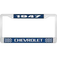 1947 CHEVROLET BLUE AND CHROME LICENSE PLATE FRAME WITH WHIT