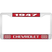 1947 CHEVROLET RED AND CHROME LICENSE PLATE FRAME WITH WHITE