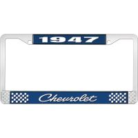 1947 CHEVROLET BLUE AND CHROME LICENSE PLATE FRAME WITH WHIT