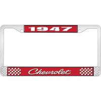 1947 CHEVROLET RED AND CHROME LICENSE PLATE FRAME WITH WHITE