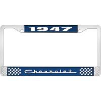 1947 CHEVROLET BLUE AND CHROME LICENSE PLATE FRAME WITH WHIT