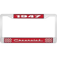 1947 CHEVROLET RED AND CHROME LICENSE PLATE FRAME WITH WHITE