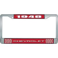 1948 CHEVROLET RED AND CHROME LICENSE PLATE FRAME WITH WHITE