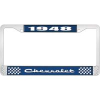 1948 CHEVROLET BLUE AND CHROME LICENSE PLATE FRAME WITH WHIT