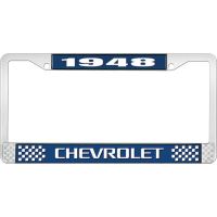 1948 CHEVROLET BLUE AND CHROME LICENSE PLATE FRAME WITH WHIT