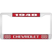 1948 CHEVROLET RED AND CHROME LICENSE PLATE FRAME WITH WHITE