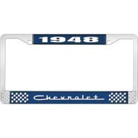 1948 CHEVROLET BLUE AND CHROME LICENSE PLATE FRAME WITH WHIT