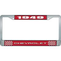1949 CHEVROLET RED AND CHROME LICENSE PLATE FRAME WITH WHITE