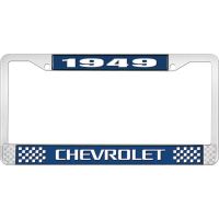 1949 CHEVROLET BLUE AND CHROME LICENSE PLATE FRAME WITH WHIT