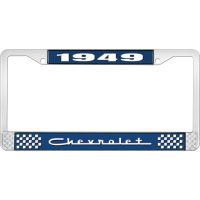 1949 CHEVROLET BLUE AND CHROME LICENSE PLATE FRAME WITH WHIT
