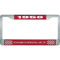 1950 CHEVROLET RED AND CHROME LICENSE PLATE FRAME WITH WHITE