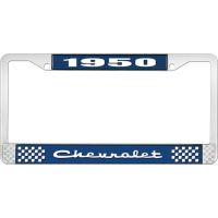 1950 CHEVROLET BLUE AND CHROME LICENSE PLATE FRAME WITH WHIT