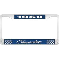 1950 CHEVROLET BLUE AND CHROME LICENSE PLATE FRAME WITH WHIT