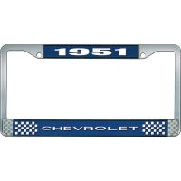 1951 CHEVROLET BLUE AND CHROME LICENSE PLATE FRAME WITH WHIT