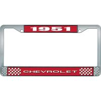 1951 CHEVROLET RED AND CHROME LICENSE PLATE FRAME WITH WHITE