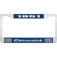 1951 CHEVROLET BLUE AND CHROME LICENSE PLATE FRAME WITH WHIT