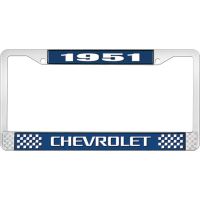 1951 CHEVROLET BLUE AND CHROME LICENSE PLATE FRAME WITH WHIT