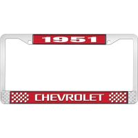 1951 CHEVROLET RED AND CHROME LICENSE PLATE FRAME WITH WHITE