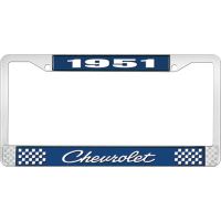 1951 CHEVROLET BLUE AND CHROME LICENSE PLATE FRAME WITH WHIT