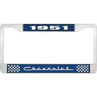 1951 CHEVROLET BLUE AND CHROME LICENSE PLATE FRAME WITH WHIT