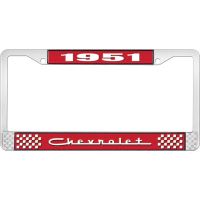 1951 CHEVROLET RED AND CHROME LICENSE PLATE FRAME WITH WHITE