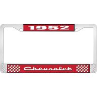 1952 CHEVROLET RED AND CHROME LICENSE PLATE FRAME WITH WHITE