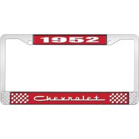 1952 CHEVROLET RED AND CHROME LICENSE PLATE FRAME WITH WHITE