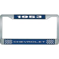 1953 CHEVROLET BLUE AND CHROME LICENSE PLATE FRAME WITH WHIT