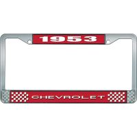 1953 CHEVROLET RED AND CHROME LICENSE PLATE FRAME WITH WHITE