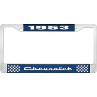 1953 CHEVROLET BLUE AND CHROME LICENSE PLATE FRAME WITH WHIT