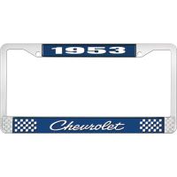 1953 CHEVROLET BLUE AND CHROME LICENSE PLATE FRAME WITH WHIT