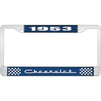 1953 CHEVROLET BLUE AND CHROME LICENSE PLATE FRAME WITH WHIT