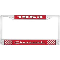 1953 CHEVROLET RED AND CHROME LICENSE PLATE FRAME WITH WHITE