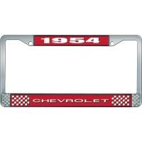 1954 CHEVROLET RED AND CHROME LICENSE PLATE FRAME WITH WHITE