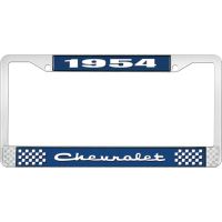 1954 CHEVROLET BLUE AND CHROME LICENSE PLATE FRAME WITH WHIT