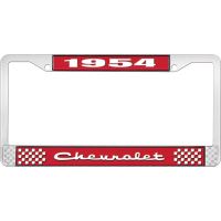 1954 CHEVROLET RED AND CHROME LICENSE PLATE FRAME WITH WHITE