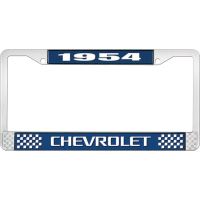 1954 CHEVROLET BLUE AND CHROME LICENSE PLATE FRAME WITH WHIT