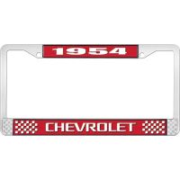 1954 CHEVROLET RED AND CHROME LICENSE PLATE FRAME WITH WHITE