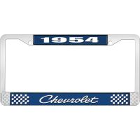 1954 CHEVROLET BLUE AND CHROME LICENSE PLATE FRAME WITH WHIT