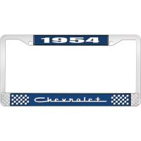 1954 CHEVROLET BLUE AND CHROME LICENSE PLATE FRAME WITH WHIT