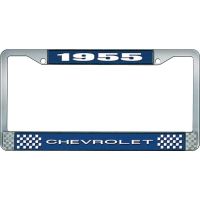 1955 CHEVROLET BLUE AND CHROME LICENSE PLATE FRAME WITH WHIT